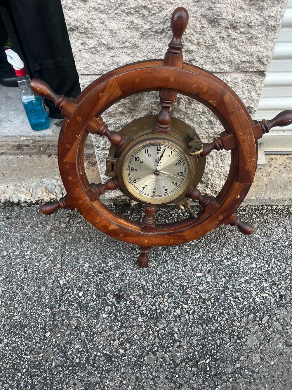 Vintage Quartz "Ship's Time" Ship's Wheel and Brass Clock 25" D